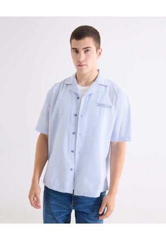 Camisa Bordada Boxy  Para Hombre Azul Seven Seven Seven Seven