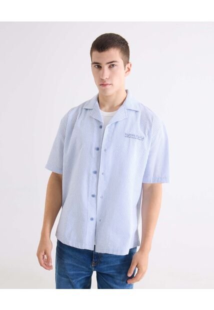 Camisa Bordada Boxy  Para Hombre Azul Seven Seven