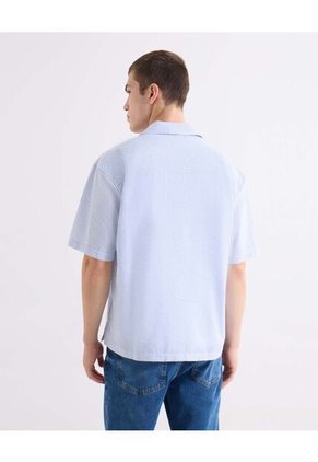 Camisa Bordada Boxy  Para Hombre Azul Seven Seven