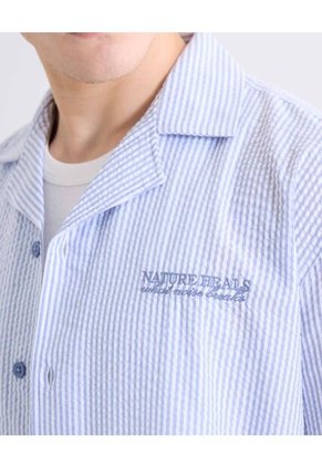 Camisa Bordada Boxy  Para Hombre Azul Seven Seven
