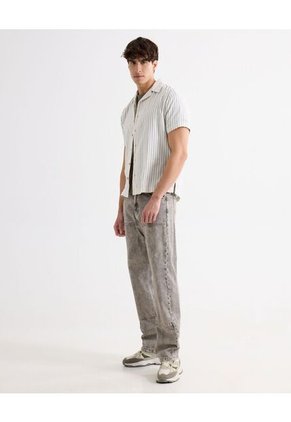 Camisa Resort De Rayas  Para Hombre Crema Seven Seven