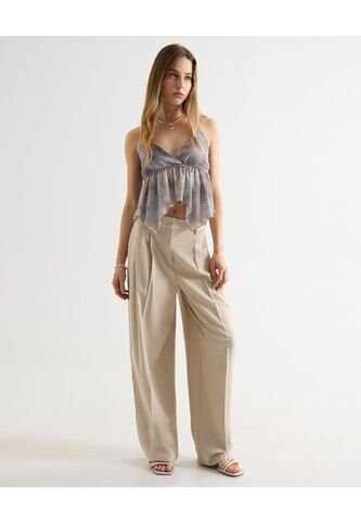 Pantalon Sastrero Unicolor Con Doble Pinza  Para Mujer Beige Seven Seven Seven Seven