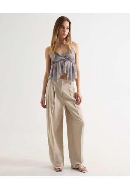 Pantalon Sastrero Unicolor Con Doble Pinza  Para Mujer Beige Seven Seven