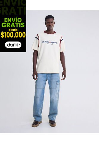 Jean Loose Cargo Con Desgaste  Para Hombre Azul Seven Seven Seven Seven