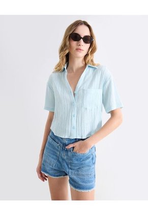 Blusa Para Mujer Manga Corta Color Celeste Marca Seven Seven #28124153