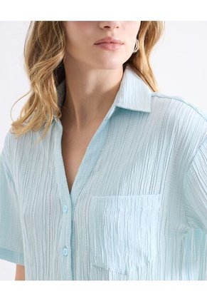 Blusa Para Mujer Manga Corta Color Celeste Marca Seven Seven #28124153