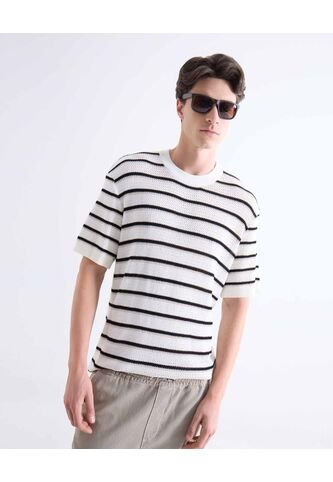 Camiseta Tejida Con Textura  Para Hombre Marfil Seven Seven Seven Seven