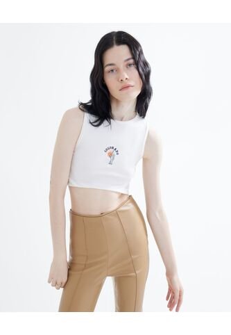 Camiseta  Para Mujer Crop Top Manga Sisa Color Crema Marca Seven Seven #28095659 Seven Seven