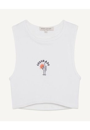 Camiseta  Para Mujer Crop Top Manga Sisa Color Crema Marca Seven Seven #28095659