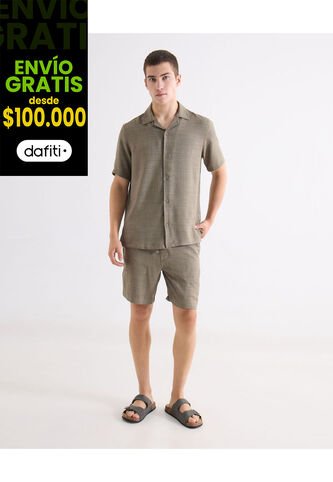 Bermuda Regular Encauchada  Para Hombre Verde Seven Seven Seven Seven