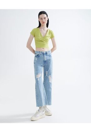 Camiseta  Para Mujer Crop Top Manga Corta Color Verde Marca Seven Seven #28095564