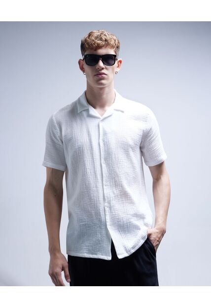 Camisa  Para Hombre Manga Corta Sin Bolsillo Color Crudo Marca Seven Seven #45011962