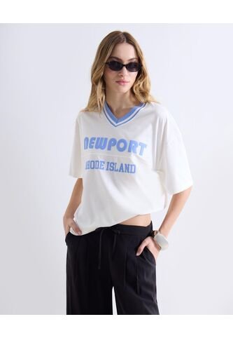 Camiseta  Para Mujer Manga Corta Cuello V Color Marfil Marca Seven Seven #28096507 Seven Seven