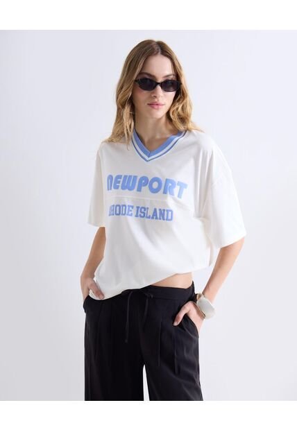 Camiseta  Para Mujer Manga Corta Cuello V Color Marfil Marca Seven Seven #28096507