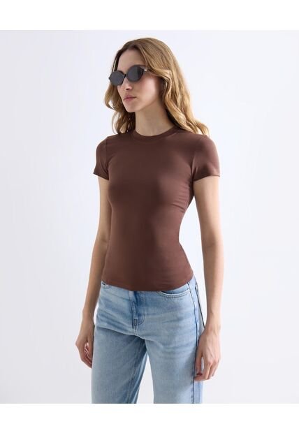 Camiseta  Para Mujer Manga Corta Cuello Redondo Color Café Marca Seven Seven #28096557