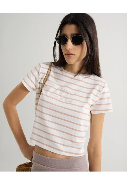 Camiseta Para Mujer Manga Corta Cuello Redondo Color Beige Marca Seven Seven #28096292