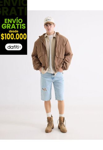 Bermuda Regular Con Desgastes  Para Hombre Azul Seven Seven Seven Seven