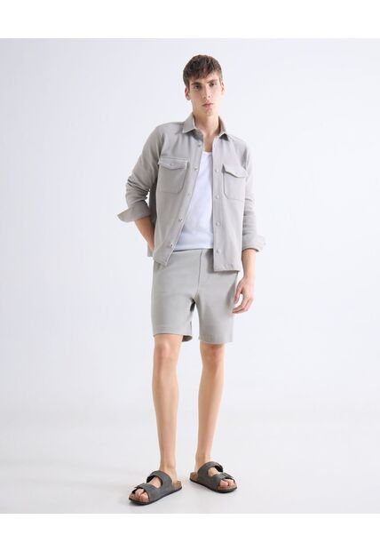 Bermuda Regular Encauchada  Para Hombre Gris Seven Seven