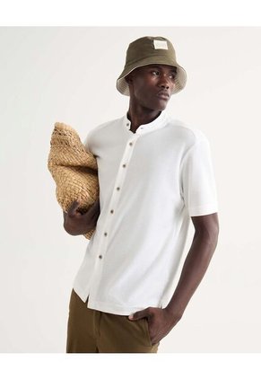 Camisa Texturizada Cuello Mao  Para Hombre Marfil Seven Seven
