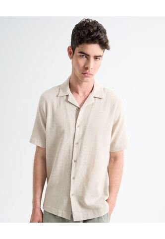 Camisa Resort Efecto Rústico  Para Hombre Crema Seven Seven Seven Seven