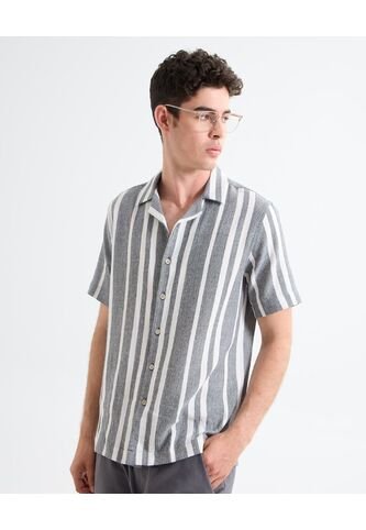 Camisa Resort Estampado De Hojas  Para Hombre Gris Seven Seven Seven Seven
