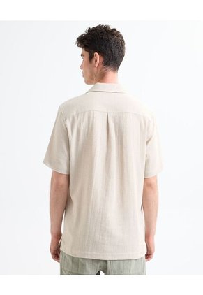 Camisa Resort Efecto Rústico Para Hombre Crema Seven Seven