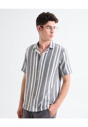 Camisa Resort Estampado De Hojas Para Hombre Gris Seven Seven