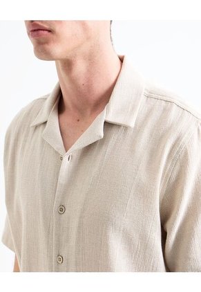 Camisa Resort Efecto Rústico Para Hombre Crema Seven Seven