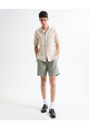 Camisa Resort Efecto Rústico Para Hombre Crema Seven Seven