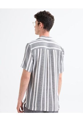 Camisa Resort Estampado De Hojas Para Hombre Gris Seven Seven