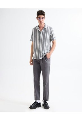 Camisa Resort Estampado De Hojas Para Hombre Gris Seven Seven