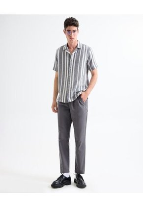 Camisa Resort Estampado De Hojas Para Hombre Gris Seven Seven