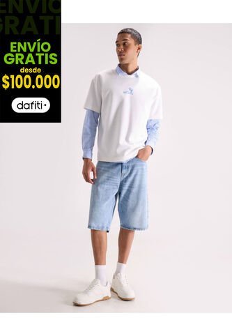 Bermuda Loose Con Desgastes  Para Hombre Azul Seven Seven Seven Seven