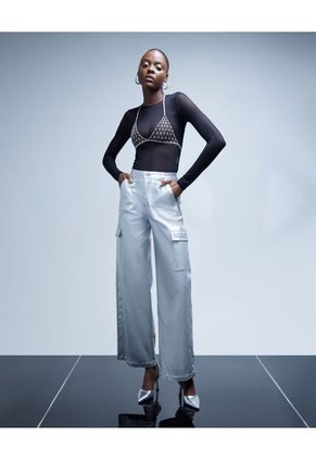 Crop Top Para Mujer Manga Sisa Color Plata Marca Seven Seven #28095542