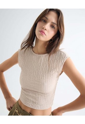 Camiseta Texturizada Para Mujer Beige Seven Seven