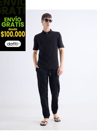 Jogger Cargo Con Bolsillos  Para Hombre Negro Seven Seven Seven Seven