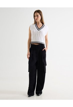 Pantalon Tipo Cargo  Para Mujer Negro Seven Seven
