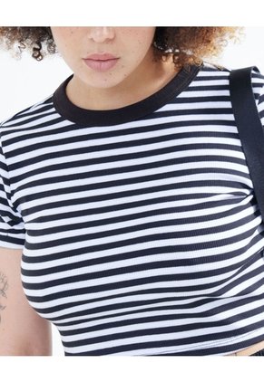 Crop Top A Rayas Para Mujer Negro Seven Seven