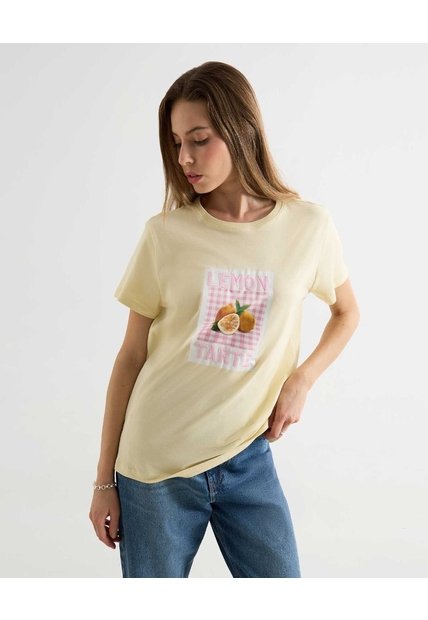 Camiseta Estampada Oversize Limones  Para Mujer Amarillo Seven Seven