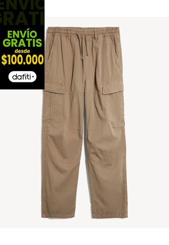Pantalón Cargo Con Pretina Elástica  Para Hombre Beige Seven Seven Seven Seven