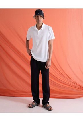 Polo Relaxed Tejida  Para Hombre Blanco Seven Seven