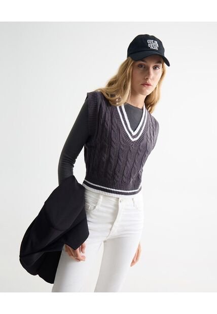 Camiseta Para Mujer Manga Sisa Cuello V Color Gris Marca Seven Seven #28096315