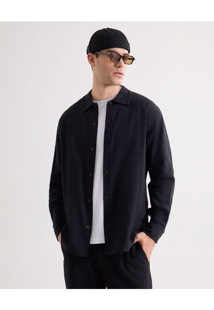 Camisa Para Hombre Manga Larga Sin Bolsillo Cuello Casual M Color Negro Marca Seven Seven #45012180