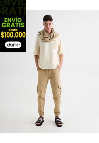 Jogger Cargo Con Bolsillos  Para Hombre Beige Seven Seven Seven Seven