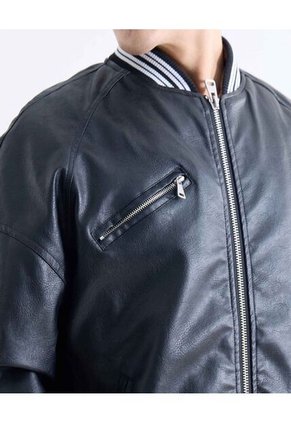 Chaqueta Bomber En Pu  Para Hombre Negro Seven Seven