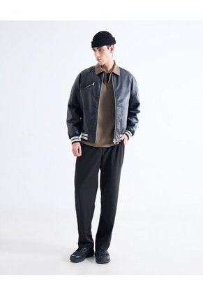 Chaqueta Bomber En Pu  Para Hombre Negro Seven Seven