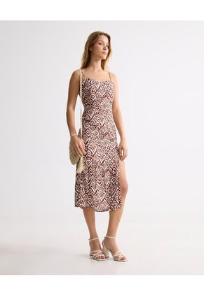 Vestido Largo Estampado  Para Mujer Terracota Seven Seven