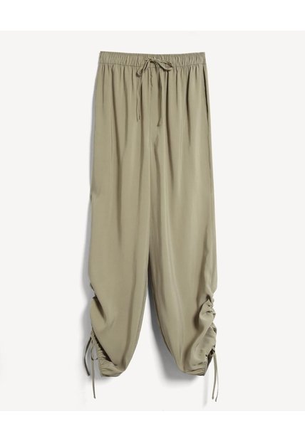 Pantalón Parachute Con Fruncido Lateral  Para Mujer Verde Seven Seven