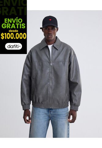 Chaqueta Pu Gris  Para Hombre Gris Seven Seven Seven Seven