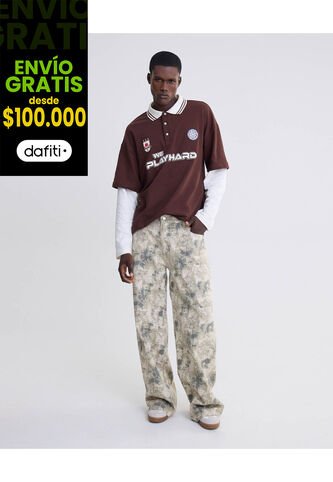 Polo Manga Larga  Para Hombre Café Seven Seven Seven Seven